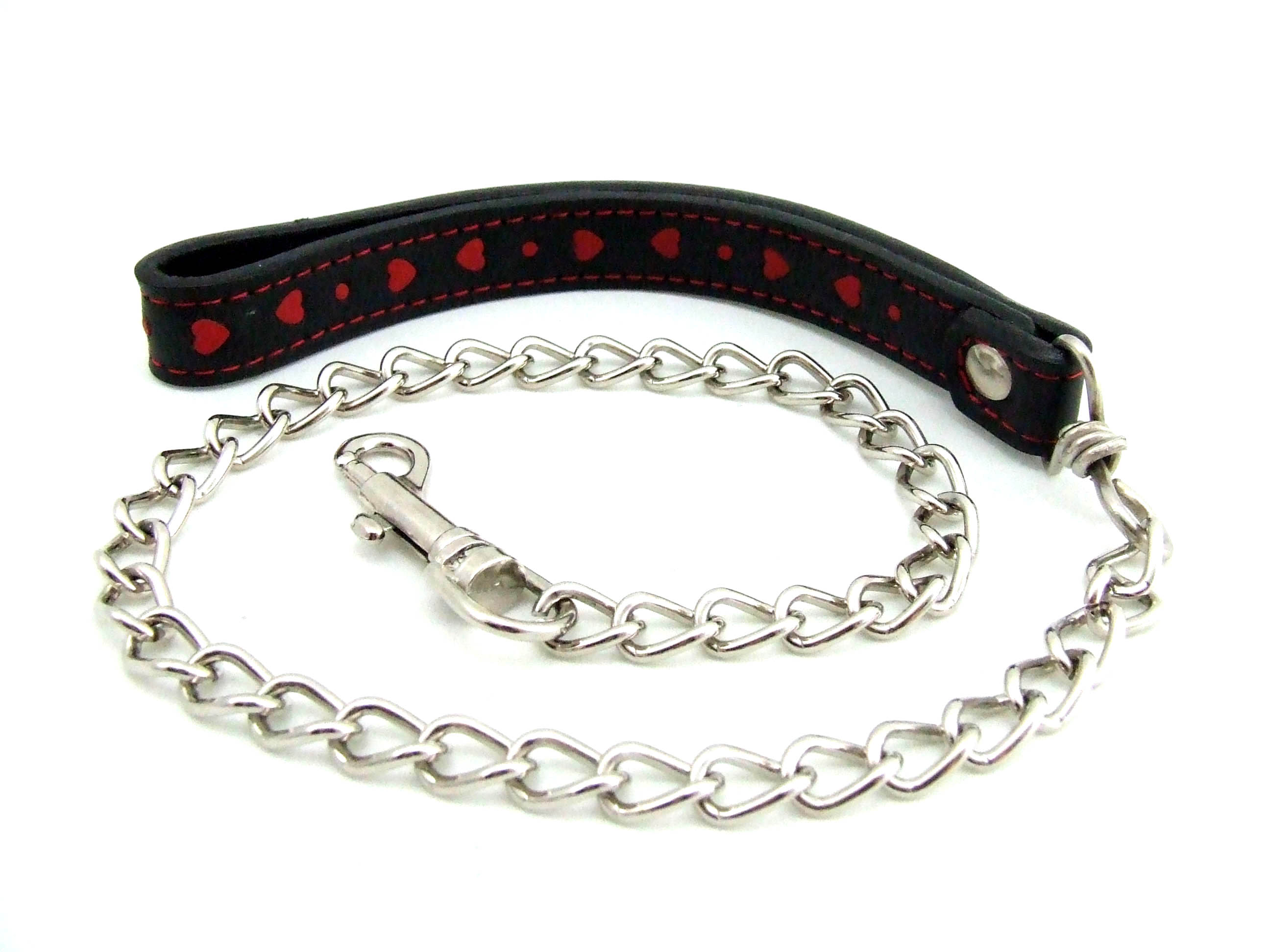 Hearts A-fire Leather Leash with Red Hearts Inlay and 24″ Chain – PHS ...