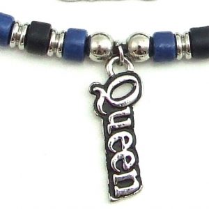 Blue & Black Ceramic Beads with Queen Charm