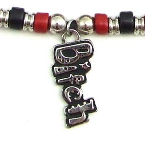 Red & Black Ceramic Beads with Bitch Charm
