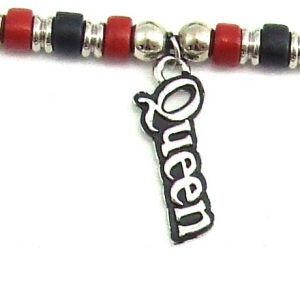 Red & Black Ceramic Beads with Queen Charm