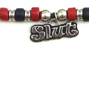 Red & Black Ceramic Beads with Slut Charm