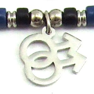 Black & Blue Ceramic Beads with Double Male Charm