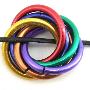 Rainbow Entwined Rings - Black cord Necklace