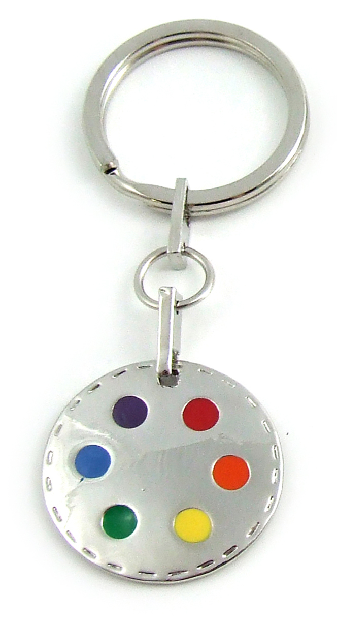 Rainbow Dots Pewter Key Chain