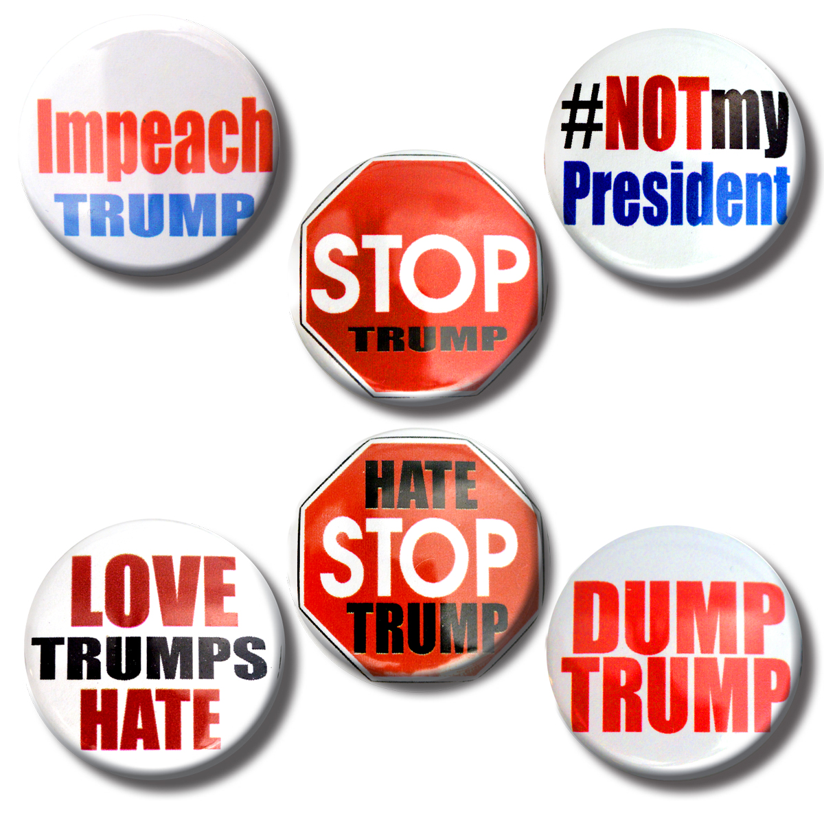Set tRUMP anti1 mix of buttons (SET OF 6) 1.25” or 3.175cm pin back button TB01,03,05,06,07,08