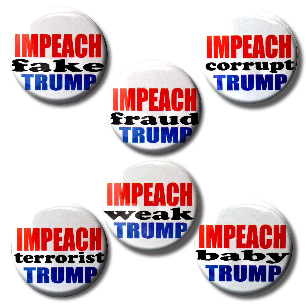 Set tRUMP impeach mix of buttons (SET OF 6) 1.25” or 3.175cm pin back button TB25,26,27,28,29,30