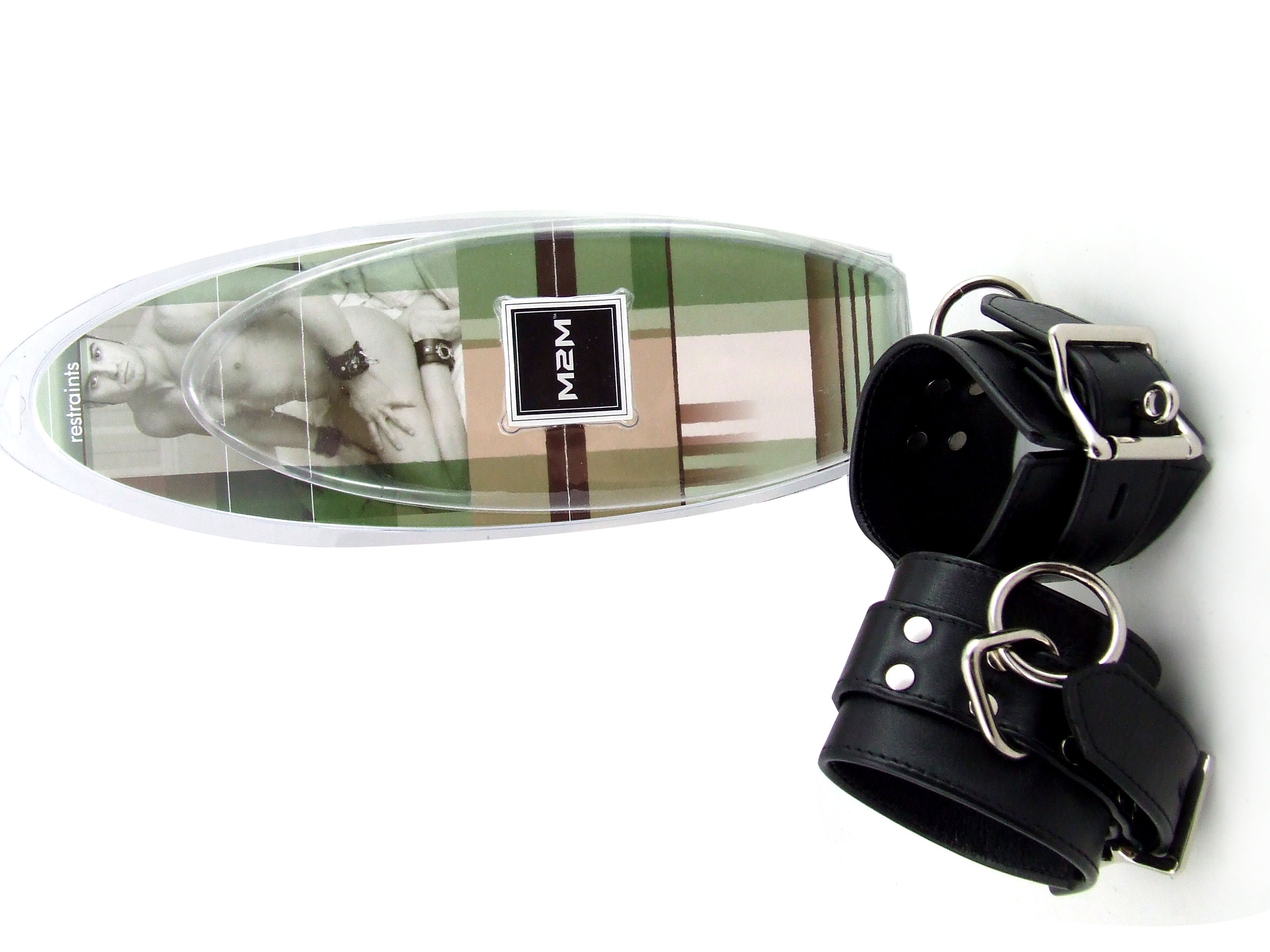 M2M Leather Thigh Cuffs Locking Deluxe Black - Image 3