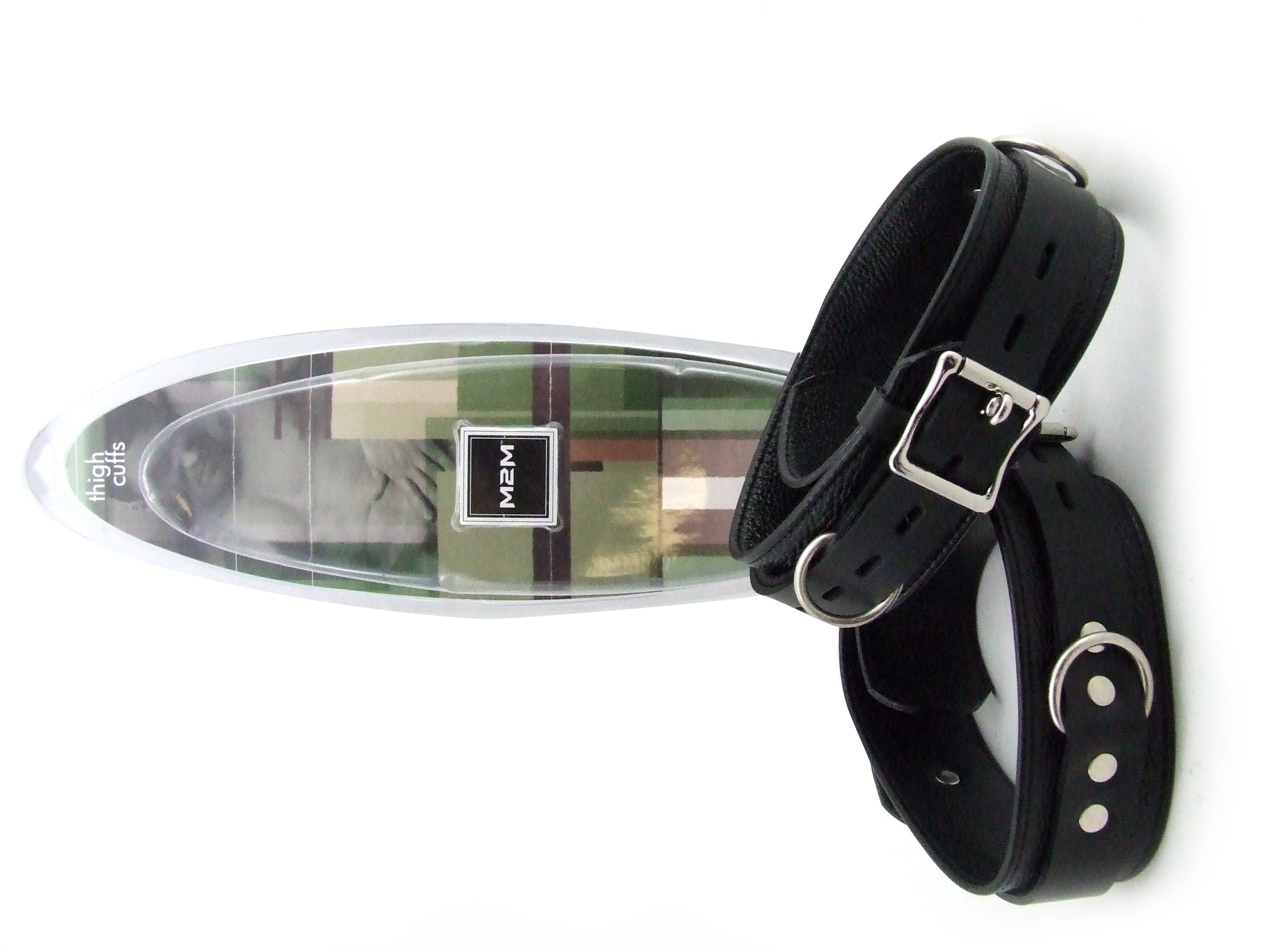 M2M Leather Thigh Cuffs Locking Deluxe Black - Image 2