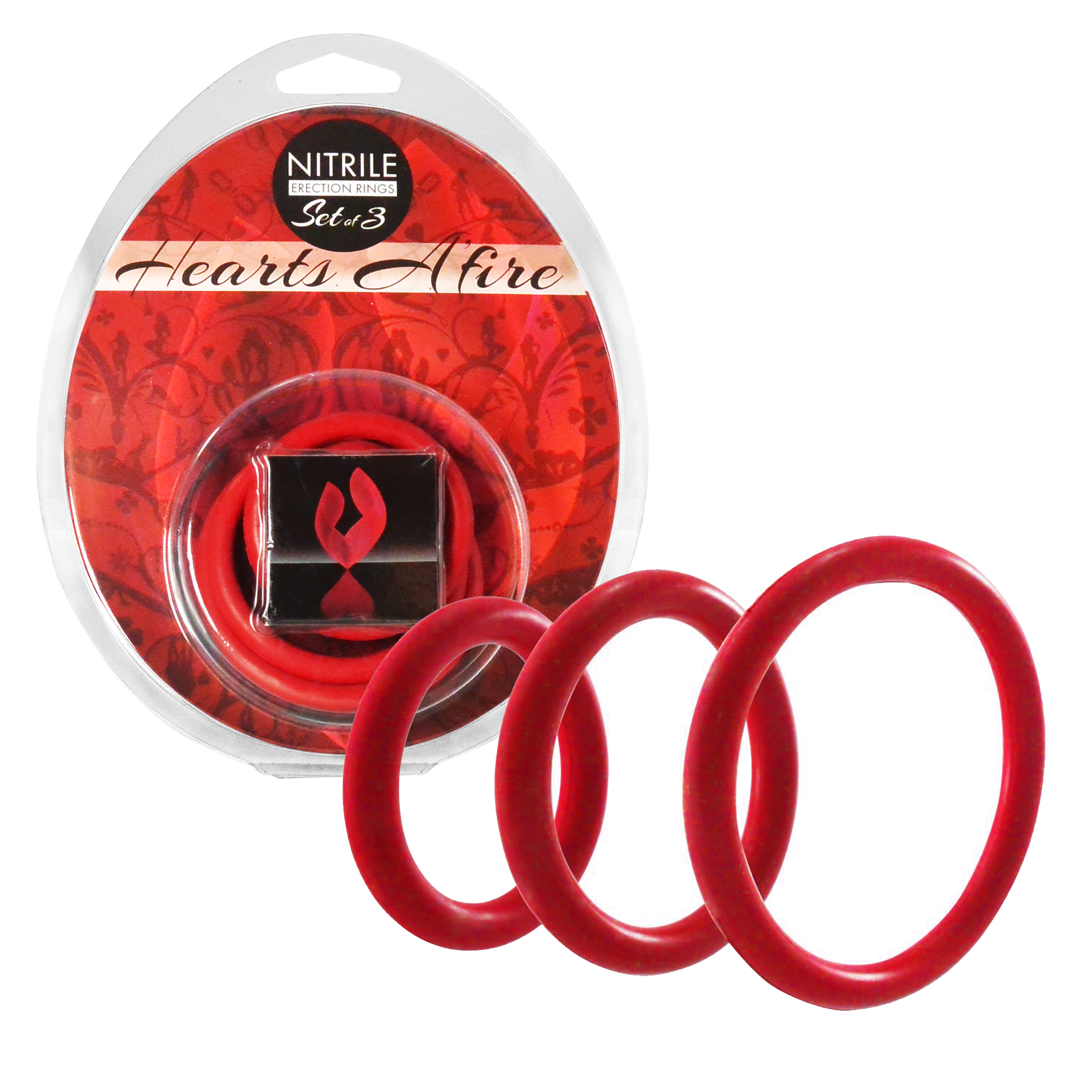 Hearts A-fire Erection Rings 3 Piece Set - Nitrile - Red - Image 3