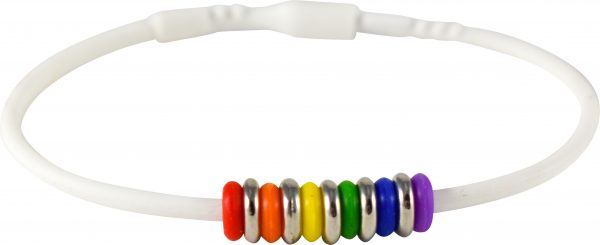 Rainbow Beads & Silver Bracelet on Rubber – White – PHS International