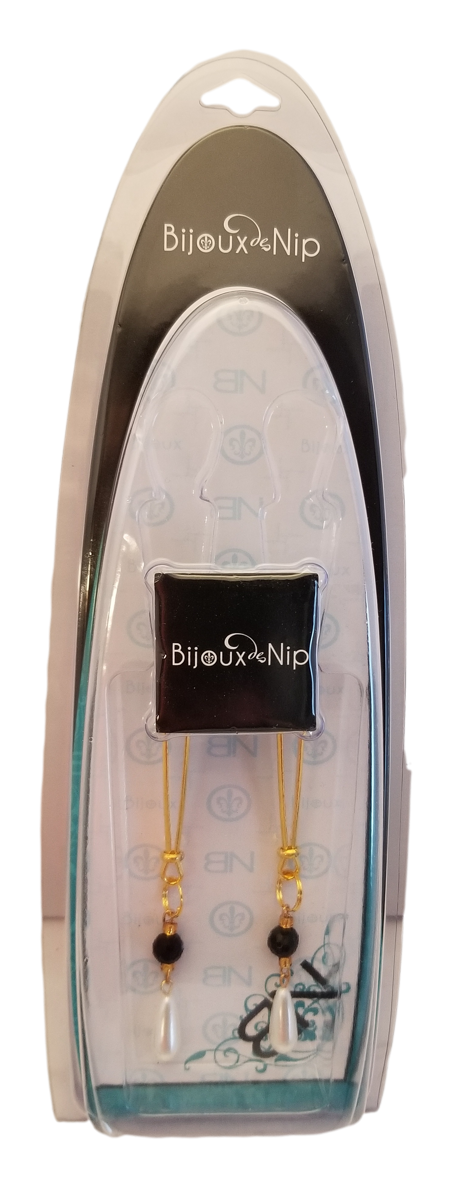 Nipple clamp - Tweezer - Gold - Black and Gold Beads with Pearl - Long Tweezer - Image 2